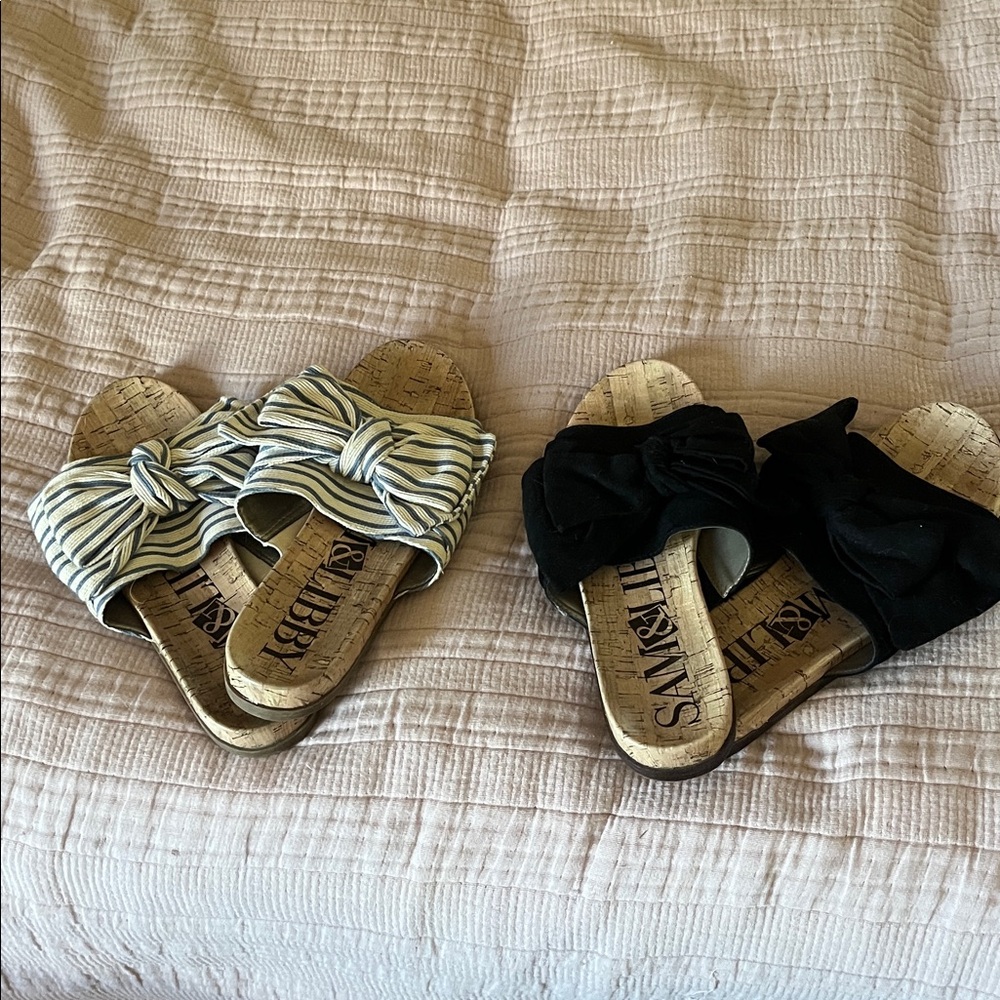 Lot of 2 Sam and Libby Black and Striped Bow Slides